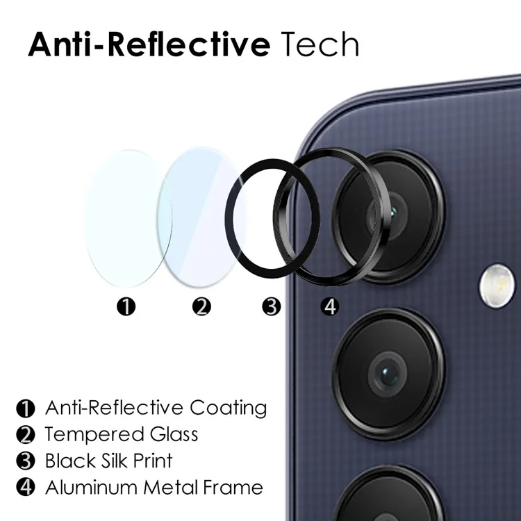 NORTHJO 1 Ensemble pour Samsung Galaxy A25 5G (Mondial) (161,0 x 76,5 x 8,3 mm) Film de lentille de caméra 9H avec anneau métallique CD Vein - Noir 