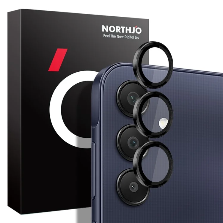 NORTHJO 1 Ensemble pour Samsung Galaxy A25 5G (Mondial) (161,0 x 76,5 x 8,3 mm) Film de lentille de caméra 9H avec anneau métallique CD Vein - Noir 