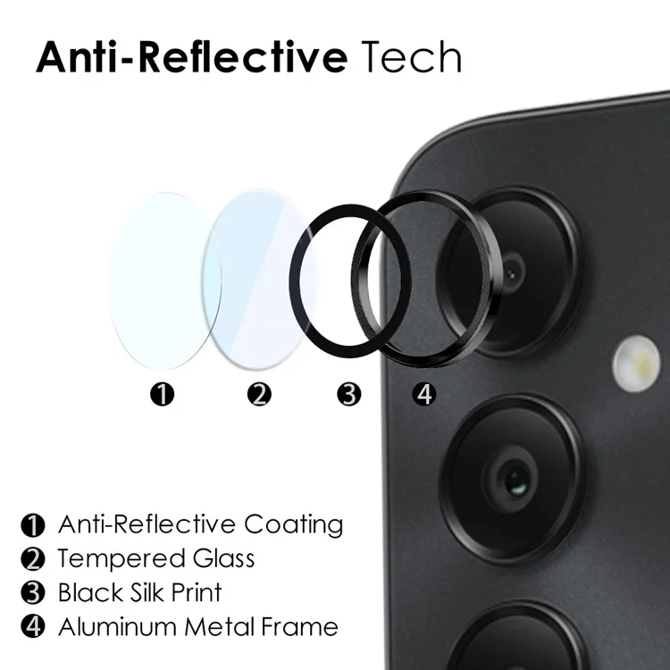NORTHJO 1 Set For Samsung Galaxy A05s 4G Tempered Glass Camera Lens Protector avec CD Vein Metal Ring - Noir