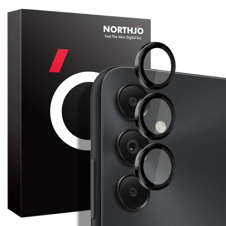 NORTHJO 1 Set For Samsung Galaxy A05s 4G Tempered Glass Camera Lens Protector avec CD Vein Metal Ring - Noir