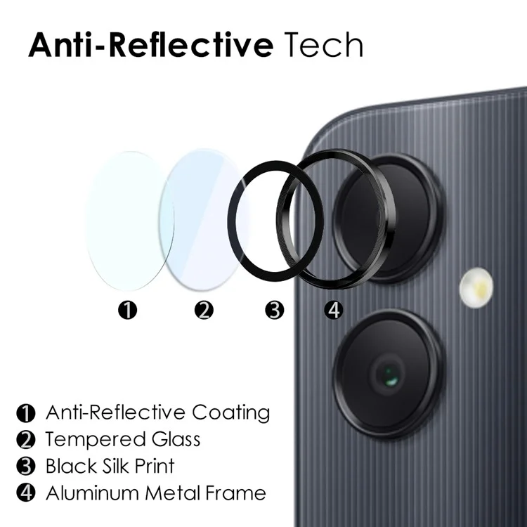 NORTHJO 1 Set For Samsung Galaxy A05 4G Camera Lens Protector CD Vein Metal Ring Lens Film - Black