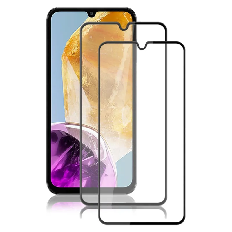 AMORUS 2Pcs For Samsung Galaxy M15 5G Tempered Glass Screen Protector Silk Printing 9H Film - Black