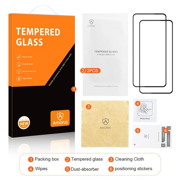 AMORUS 2Pcs For OnePlus Nord 3 5G / Ace 3 5G / Ace 2V / Ace 3V 5G Screen Protector Full Glue Tempered Glass Film - Black
