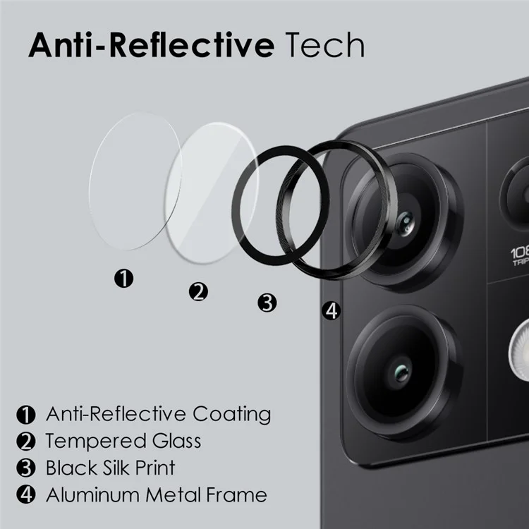 NORTHJO 1 Set For Xiaomi Redmi Note 13 5G Camera Lens Protector HD Tempered Glass+Metal Ring Lens Film - Black