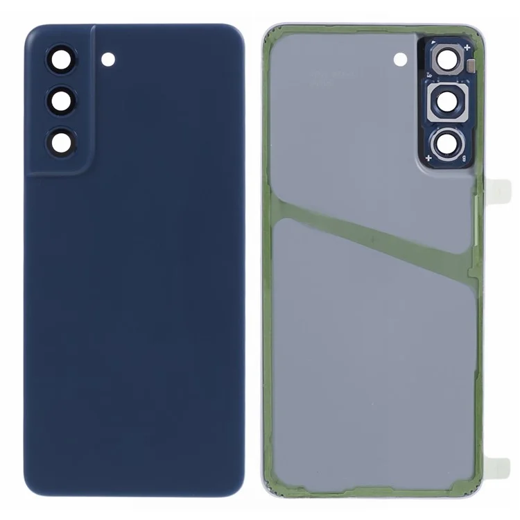 Para Samsung Galaxy S21 FE 5G Carcasa de batería OEM con pegatina adhesiva + Cubierta del objetivo de la cámara - Azul