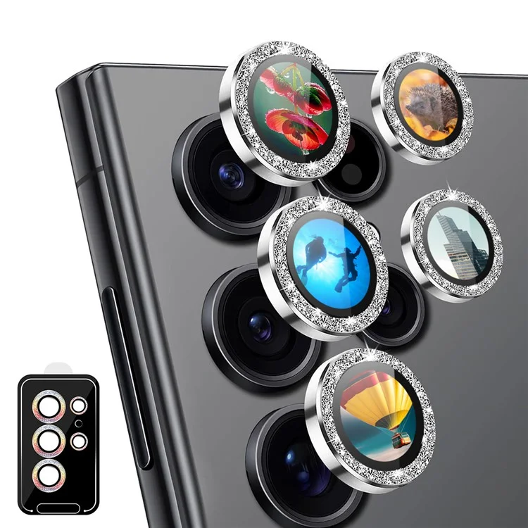 ENKAY HAT PRINCE For Samsung Galaxy S23 Ultra Camera Lens Film AR Clear Glitter Metal Ring Rear Lens Guard - Silver