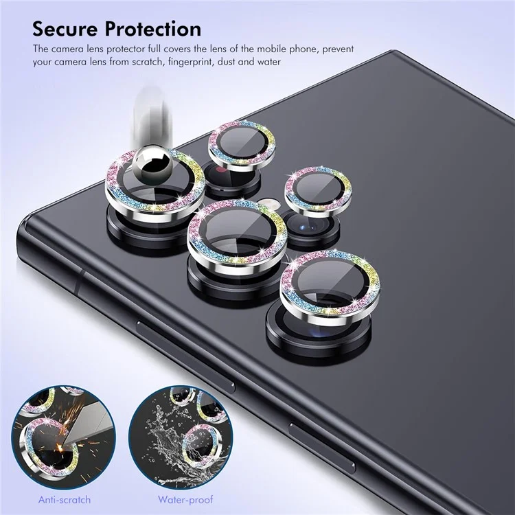 ENKAY HAT PRINCE For Samsung Galaxy S23 Ultra Camera Lens Film AR Clear Glitter Metal Ring Rear Lens Guard - Silver