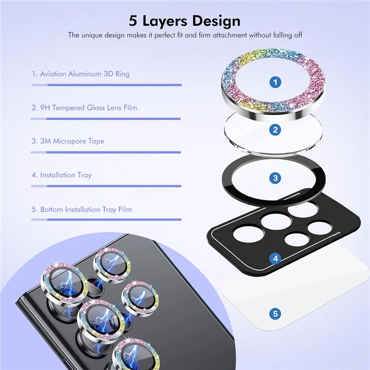 ENKAY HAT PRINCE For Samsung Galaxy S23 Ultra Camera Lens Film AR Clear Glitter Metal Ring Rear Lens Guard - Silver