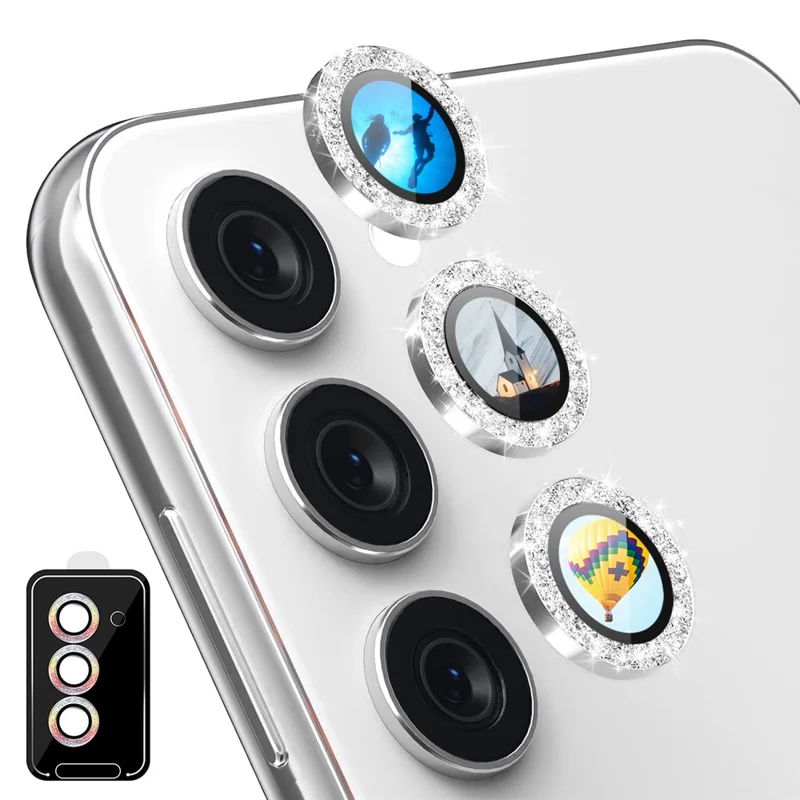 ENKAY HAT PRINCE For Samsung Galaxy S23 / S23+ Camera Lens Protector Tempered Glass+Aluminum Alloy Glitter Individual Lens Film - Silver
