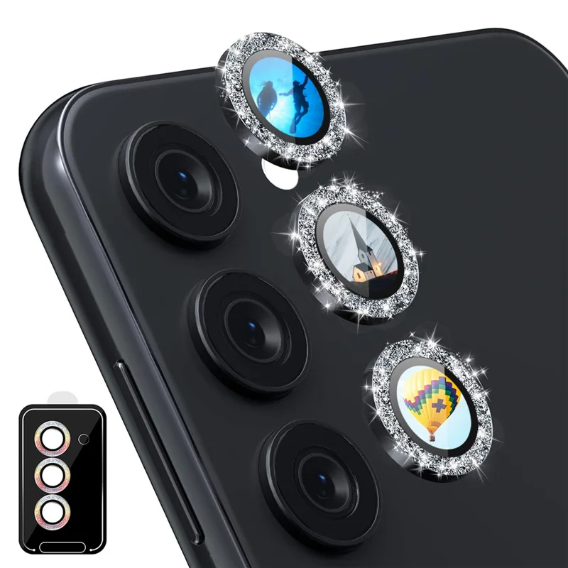 ENKAY HAT PRINCE para Samsung Galaxy S23 / S23+ Protector de lente de cámara de vidrio templado + aleación de aluminio con purpurina Película individual de lente - Negro