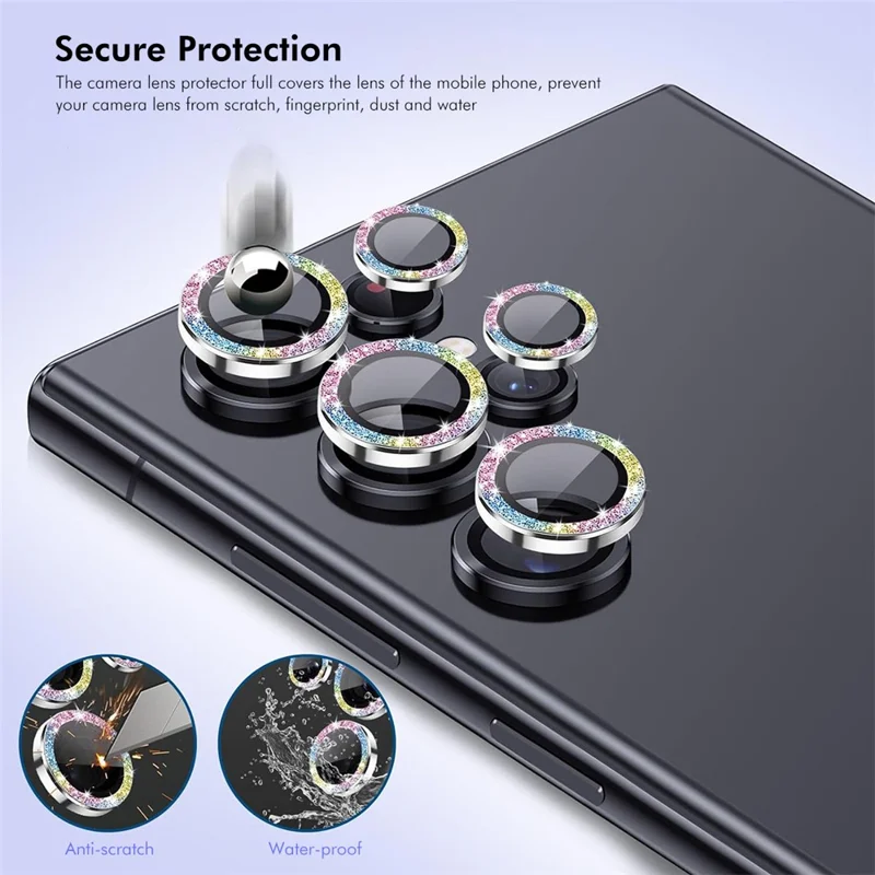 ENKAY HAT PRINCE para Samsung Galaxy S23 / S23+ Protector de lente de cámara de vidrio templado + aleación de aluminio con purpurina Película individual de lente - Negro