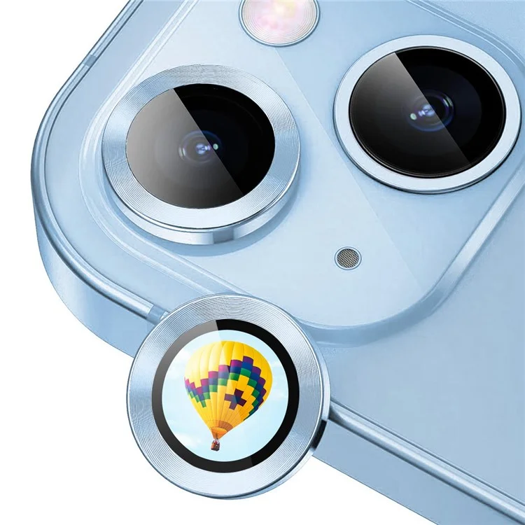 ENKAY HAT PRINCE For iPhone 15 / 15 Plus AR Clear Camera Lens Film Metal Ring Lens Guard - Baby Blue