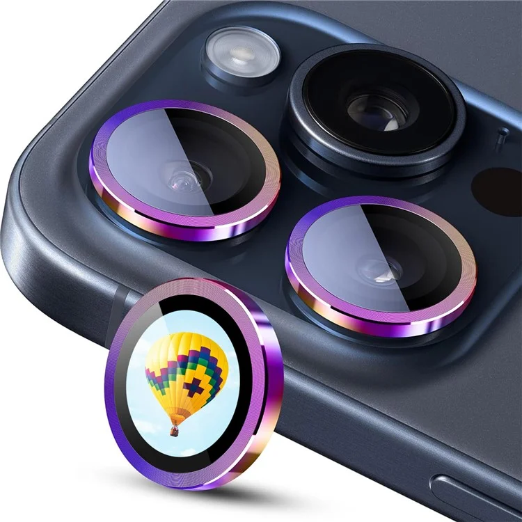 ENKAY HAT PRINCE For iPhone 15 Pro / 15 Pro Max AR-Enhanced Rear Lens Cover Camera Lens Protector Metal Ring - Multi-color