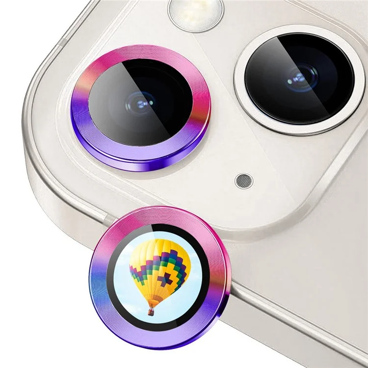 ENKAY HAT PRINCE For iPhone 14 / 14 Plus Camera Lens Protector AR Clear Anti-glare Lens Film Metal Ring Lens Guard - Multi-color