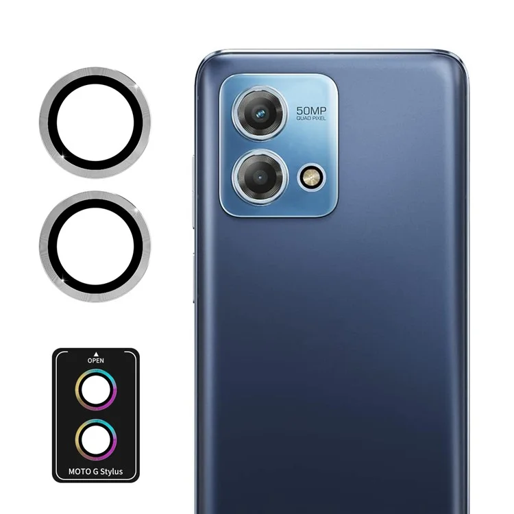 ENKAY HAT PRINCE Para Motorola Moto G Stylus 5G (2023) Protector de Lente de Cámara con Anillo Metálico - Plata