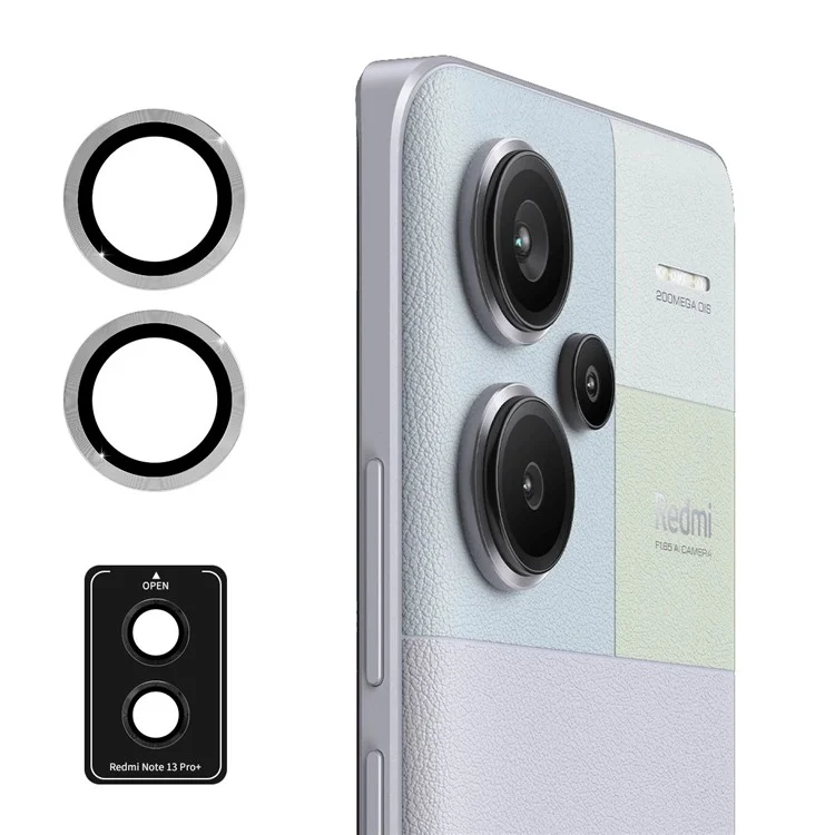 ENKAY HAT PRINCE Per Xiaomi Redmi Note 13 Pro+ 5G 1 Set Camera Lens Film Anti-explosion Metal Ring Rear Lens Guard - Argento