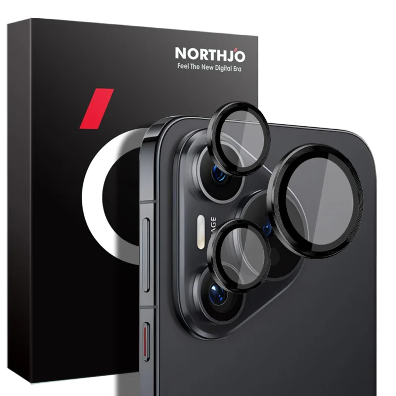 NORTHJO 1 Set For Huawei Pura 70 Camera Lens Protector Tempered Glass+Metal Ring Lens Guard - Black
