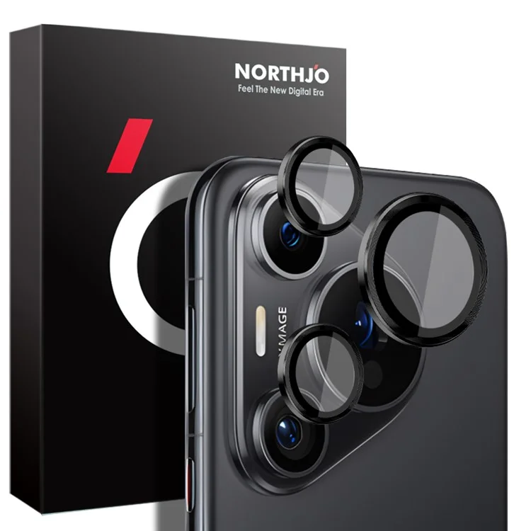 NORTHJO 1 Set For Huawei Pura 70 Pro / 70 Pro+ Camera Lens Flim+Tempered Glass+Metal Ring Lens Protector - Black