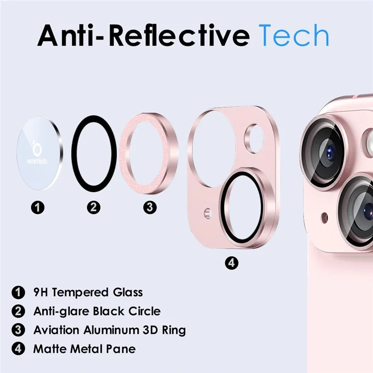 NORTHJO For iPhone 15 Plus / 15 Защита объектива камеры Матовая пластина из алюминиевого сплава - Розовый
