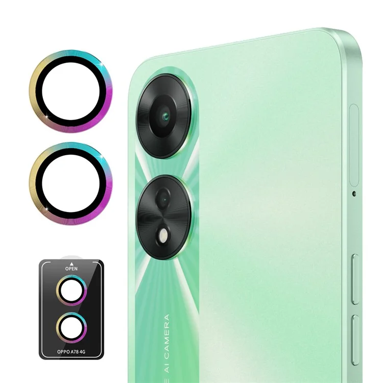 ENKAY HAT PRINCE Para Oppo A78 4G 1 Juego de Protectores de Lente de Cámara de 9H Resistente a Explosiones con Anillo de Metal - Multicolor