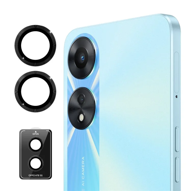 ENKAY HAT PRINCE Para Oppo A78 5G 1 Juego de Protector de Lente de Cámara Anillo de Metal Película de Lente Trasera - Negro