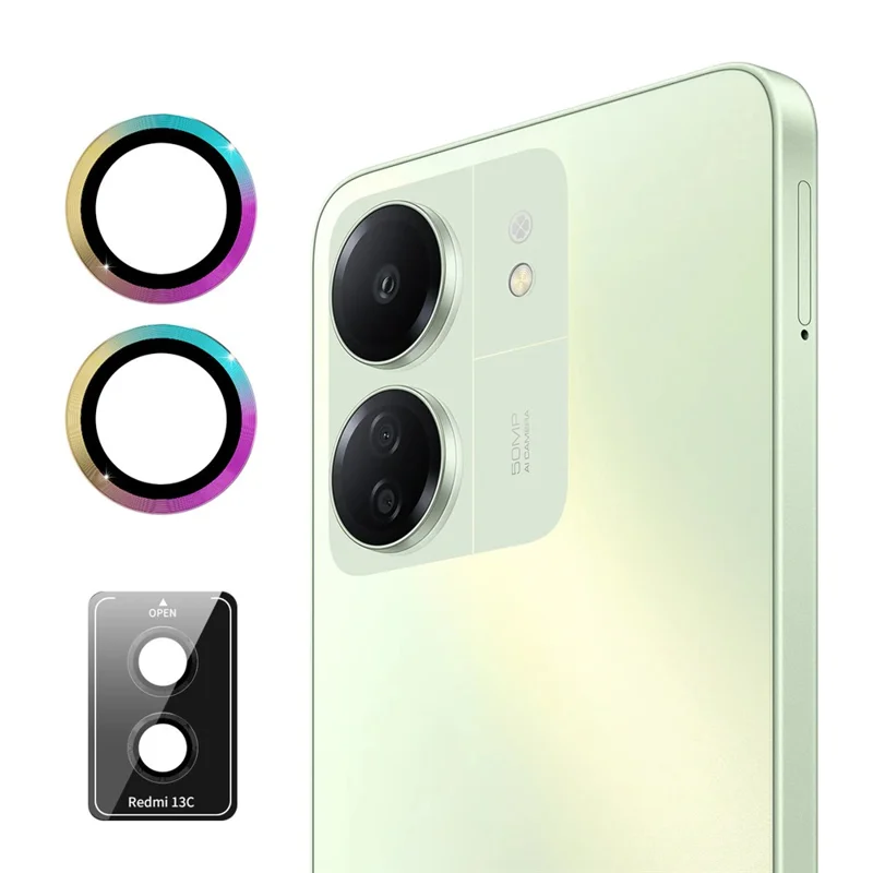 ENKAY HAT PRINCE Pour Xiaomi Redmi 13C 4G / Poco C65 4G 1 Ensemble Protecteur d'objectif de caméra Anneau métallique Film en verre trempé - Multicolore