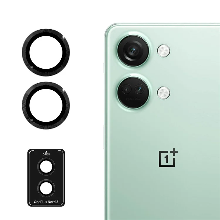 ENKAY HAT PRINCE For OnePlus Nord 3 5G / Ace 2V 1 Set Camera Lens Protector Tempered Glass Film with Metal Ring - Black