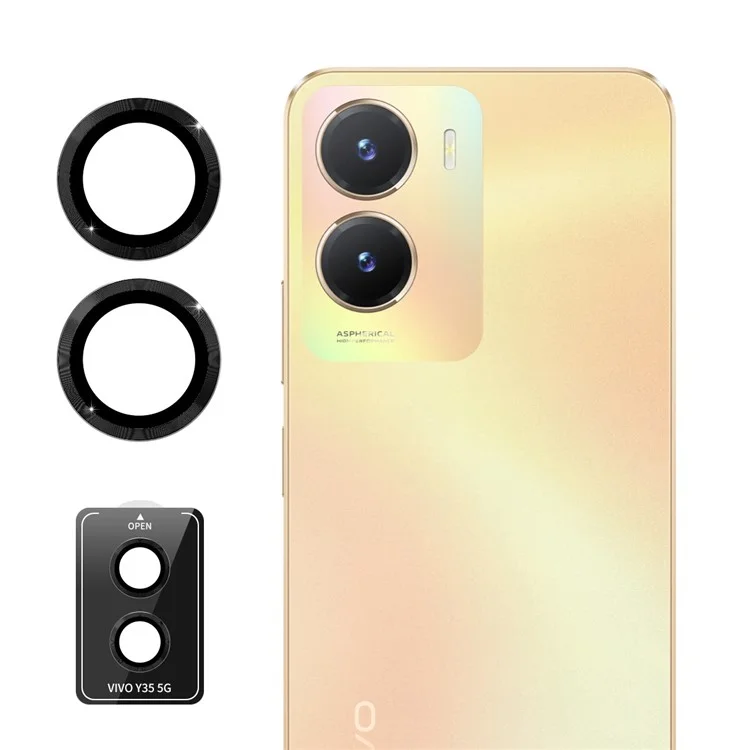 ENKAY HAT PRINCE Pour vivo Y35 5G 1 Set Camera Lens Protector Tempered Glass Rear Lens Film avec Anneau Métallique - Noir