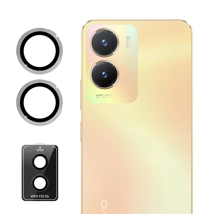 ENKAY HAT PRINCE Per vivo Y35 5G 1 Set Protezione Obiettivo Fotocamera Vetro Temperato Pellicola Posteriore Obiettivo con Anello in Metallo - Argento
