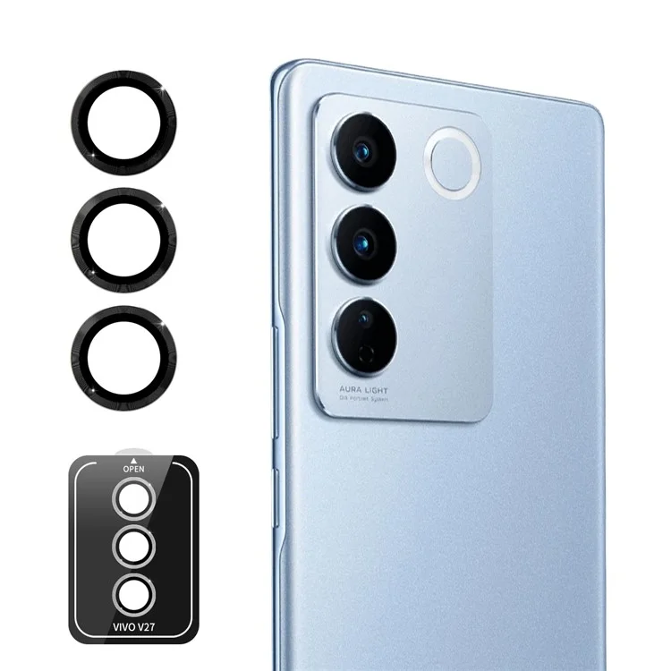 ENKAY HAT PRINCE Für vivo V27 5G / V27 Pro 5G 1 Set Kameraobjektiv-Film Hochreiner Aluminiumsilikatglas-Objektivschutz - Schwarz