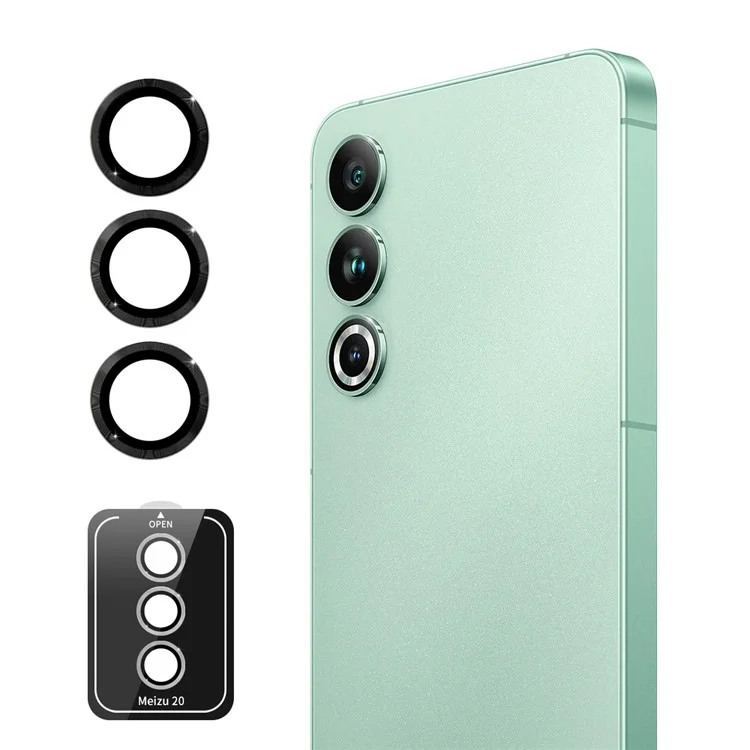 ENKAY HAT PRINCE For Meizu 20 1 Set Camera Lens Protector Tempered Glass+Metal Ring Lens Film - Black