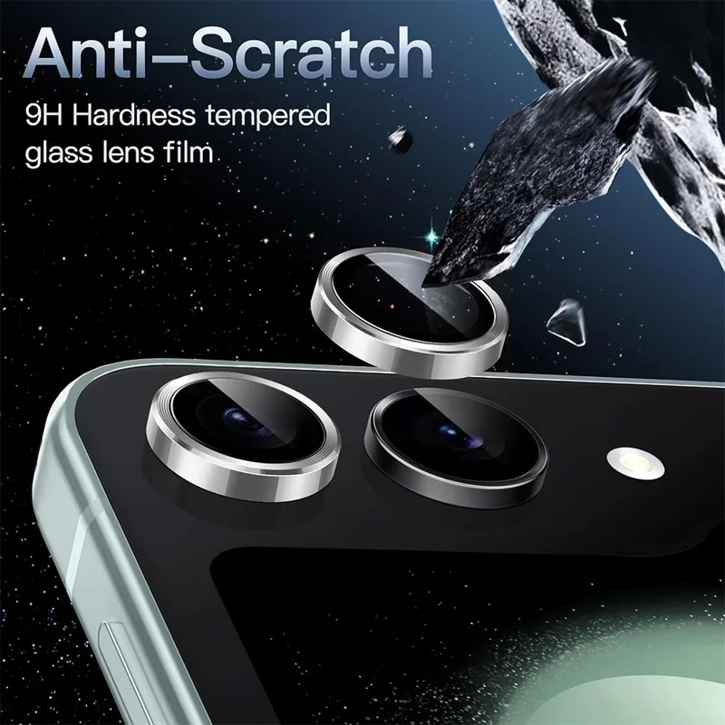 ENKAY HAT PRINCE Para Samsung Galaxy Z Flip6 5G 1 Conjunto Protetor de Lente da Câmera 9H Anti-impressão Digital Película Traseira da Lente com Anel de Metal - Prata