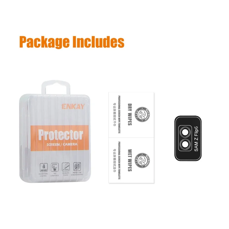 ENKAY HAT PRINCE Para Samsung Galaxy Z Flip6 5G 1 Conjunto Protetor de Lente da Câmera 9H Anti-impressão Digital Película Traseira da Lente com Anel de Metal - Prata