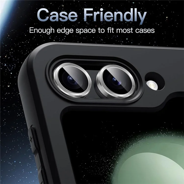 ENKAY HAT PRINCE Per Samsung Galaxy Z Flip6 5G 1 Set Camera Lens Protector 9H Anti-impronte Rear Lens Film con Anello in Metallo - Nero