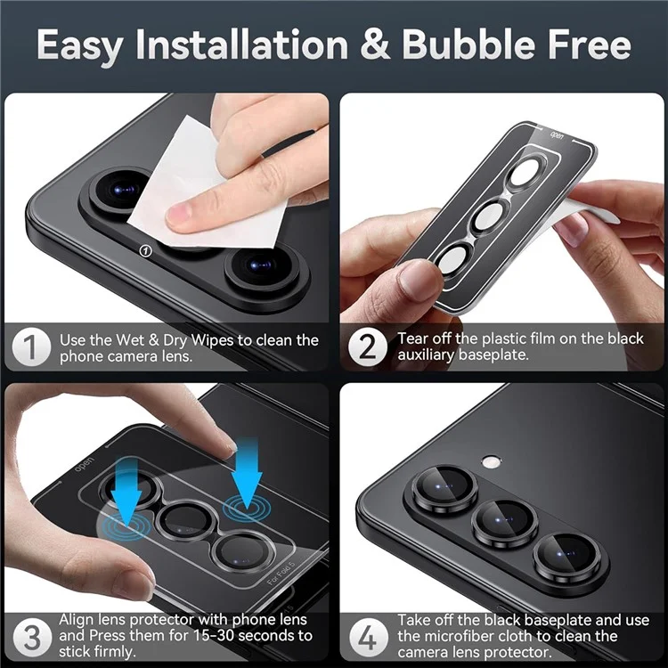 ENKAY HAT PRINCE Pour Samsung Galaxy Z Fold6 5G 1 Ensemble Film de Protection d'Objectif Caméra Anneau Métallique Verre Trempé Protecteur d'Objectif - Noir