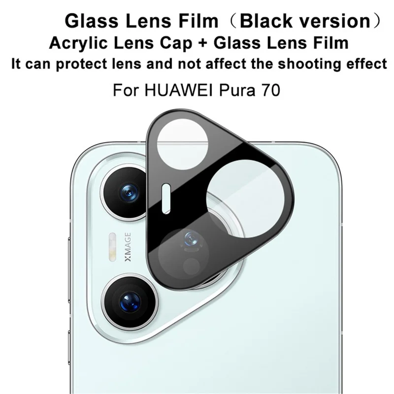 IMAK For Huawei Pura 70 Tempered Glass Camera Lens Film Arc Edge Lens Protector with Lens Cap (Black Version)