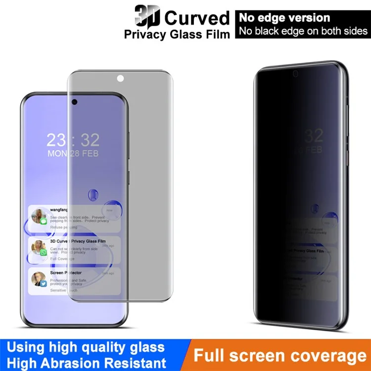 IMAK Para Huawei Pura 70 Pro / 70 Pro+ / 70 Ultra Protetor de Tela Anti-Espião com Película Colante Curva 3D (Versão Sem Borda)