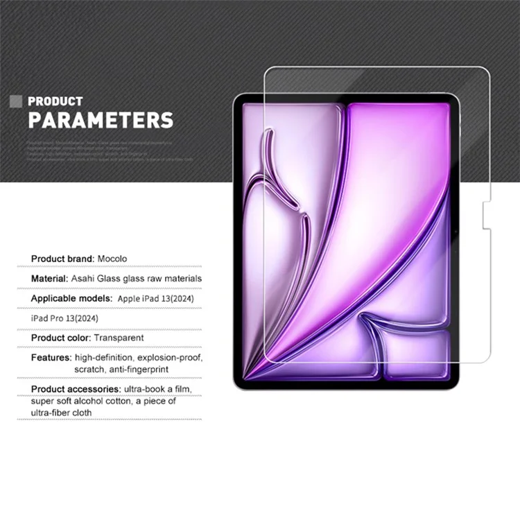 MOCOLO Para iPad Air 13 (2024) Protetor de Tela Transparente Resistente a Arranhões Película de Vidro Temperado