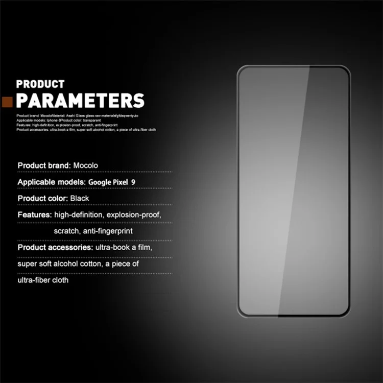 MOCOLO Per Google Pixel 9 / Pixel 9 Pro Protezione Schermo in Vetro Temperato con Stampa Serigrafica - Nero