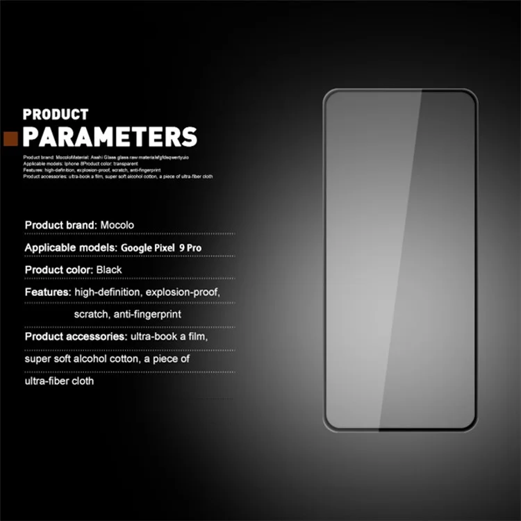 MOCOLO Per Google Pixel 9 Pro XL Protezione Schermo in Vetro Temperato Antischeggia con Stampa in Seta, Nero
