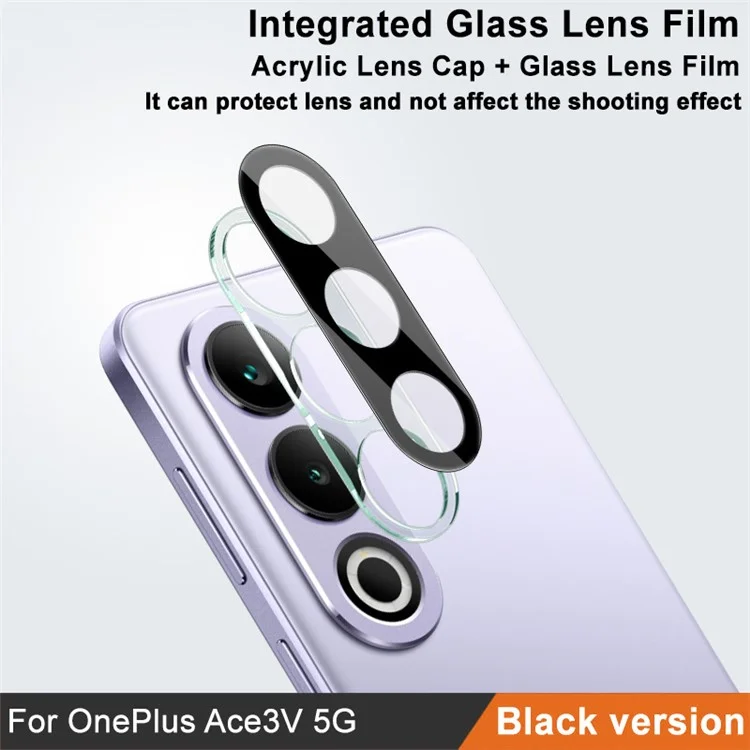IMAK Pour OnePlus Ace 3V 5G Protection de l'objectif de l'appareil photo Film en verre trempé + Capuchon d'objectif en acrylique (Version noire)