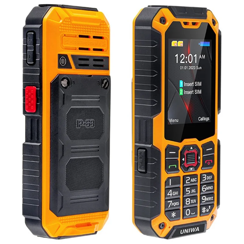 Uniwa S9 2,4 Pouces de Téléphone Portable Robuste IP68 Téléphone Mobile 4G Imperméable Avec Lampe de Poche - Orange / Bouche Britannique