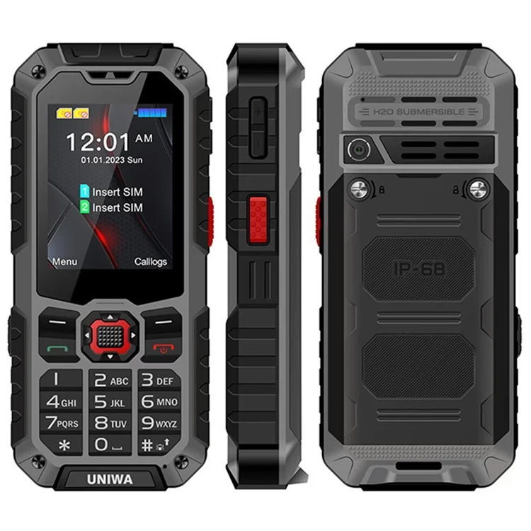 UNIWA S9 2.4-inch Rugged Cellphone IP68 Waterproof 4G Mobile Phone with Flashlight - Grey / EU Plug