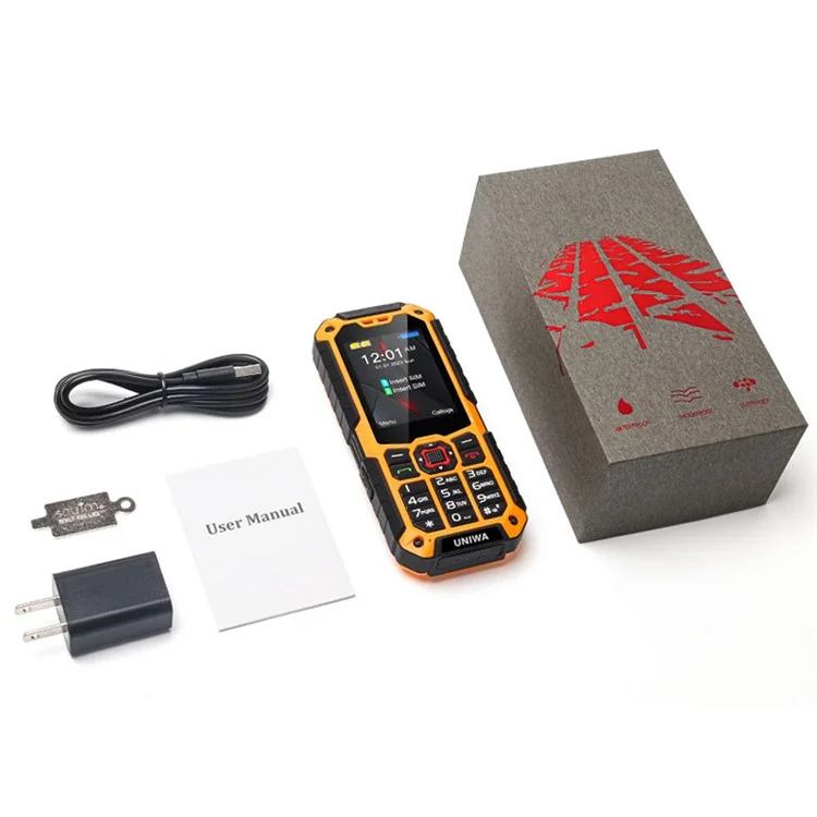 UNIWA S9 2.4-inch Rugged Cellphone IP68 Waterproof 4G Mobile Phone with Flashlight - Grey / EU Plug