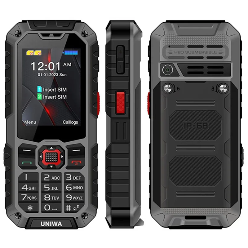 UNIWA S9 S9 da 2,4 Pollici Cellula Robusta IP68 Waterproof 4G Telefono Con Torcia - Grigio / Plug. Regno Unito
