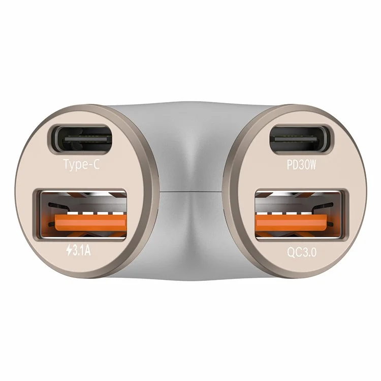 A2 78W Y-Shaped Car Charger 2 USB + 2 Type-C Phone Fast Charging Power Adapter - Silver