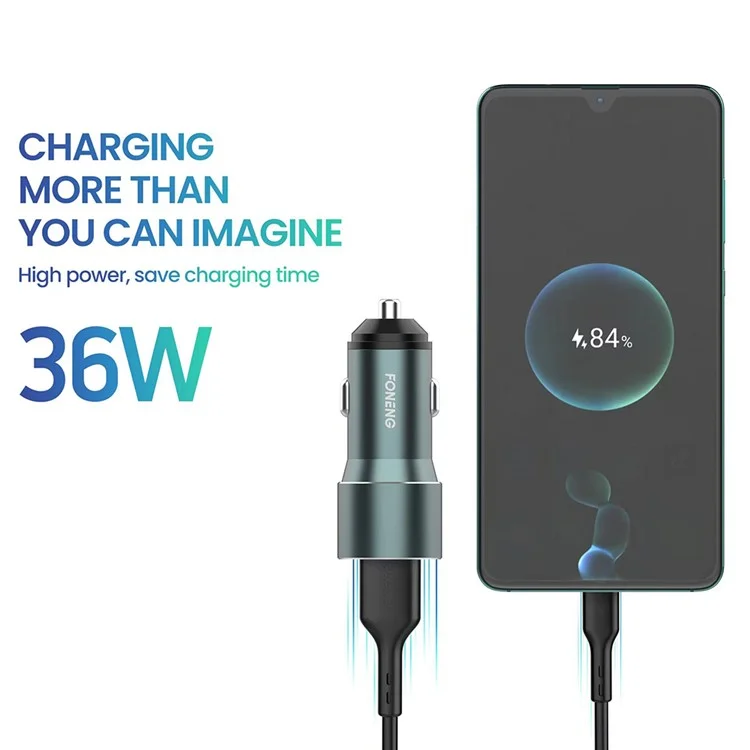 Chargeur de voiture à double port USB FONENG C19 Alliage d'aluminium 36W QC3.0 Adaptateur de charge pour téléphone