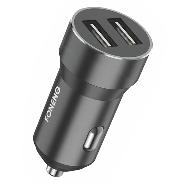 FONENG C08 Caricabatteria per Auto a 2 Porte Porte USB Doppie Caricabatteria per Telefono Cellulare Accendisigari per Automobile - Nero