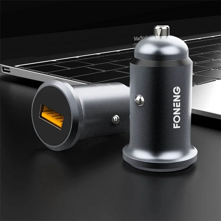 FONENG C15 Chargeur de voiture 12-24V 4A QC3.0 Port USB en alliage d'aluminium Adaptateur de charge rapide pour téléphone