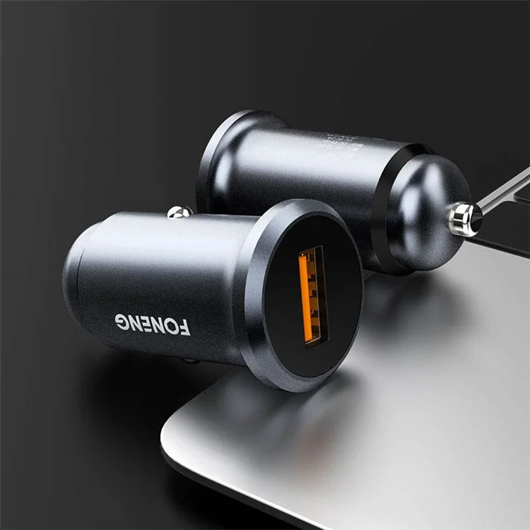 FONENG C15 Chargeur de voiture 12-24V 4A QC3.0 Port USB en alliage d'aluminium Adaptateur de charge rapide pour téléphone